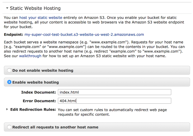 Static hosting config